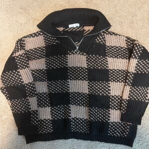 Workshop Republic Clothing Black and Tan Zip-Up Sweater